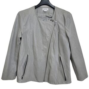 Helmut Lang Gray Beige Oxum Calf Leather Distressed Motorcycle Jacket Large